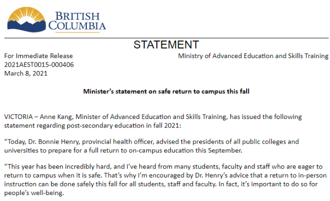 秋季全面恢复面对面授课