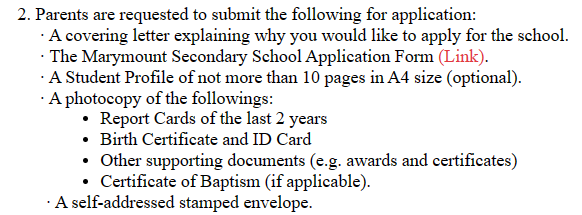 玛利曼中学入学申请要求
