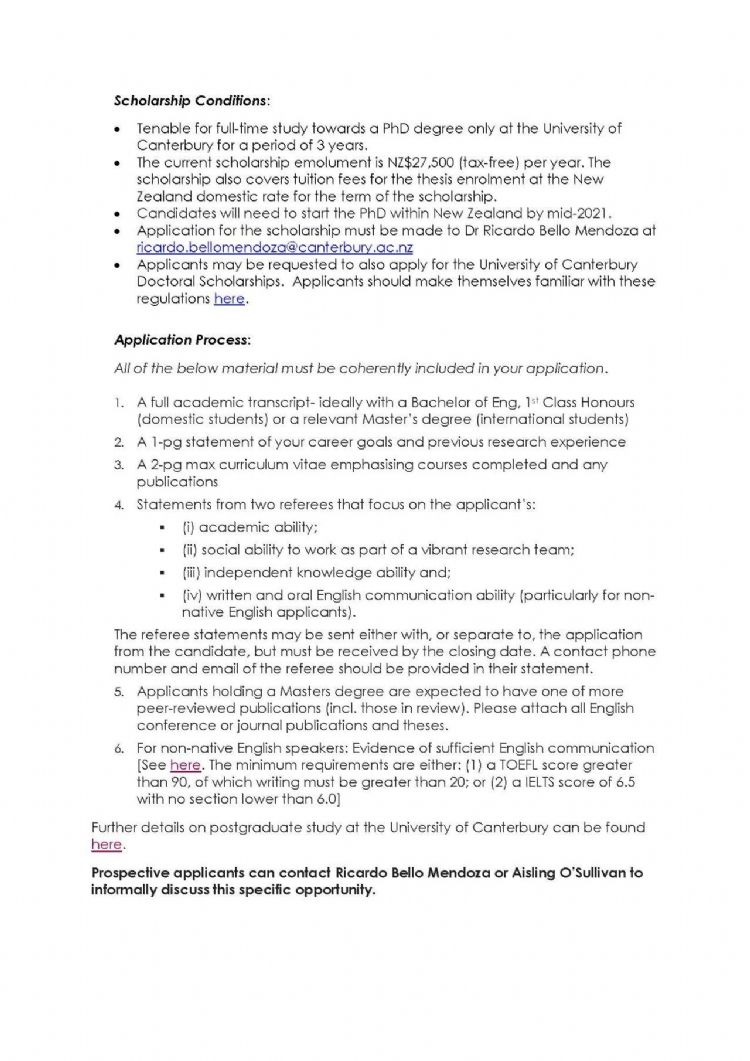 新西兰坎特伯雷大学2021博士全额奖学金申请项目